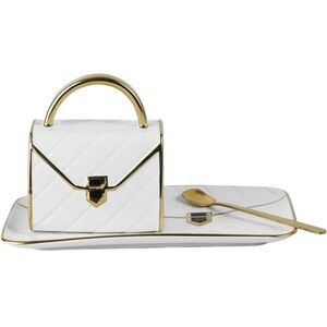 Handbag-Shaped Creative Ceramic Mug With Saucer Porcelain Tray&Spoon WHITE/gold